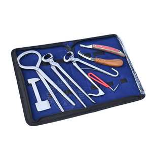 Kit de herramientas de herrador para el recorte de pezuñas con cuchilla en D, pinza para abcesos, cuchilla curva para pezuñas, medidor de dolor, pinza para potros, lima, pulidor y estuche - Product Image 1
