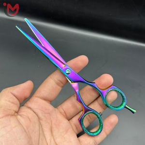 Ciseaux de coiffure professionnels en acier inoxydable à haute teneur en carbone, lame tranchante, pour droitiers, manche court, non pliables, couleur arc-en-ciel - Product Image 3