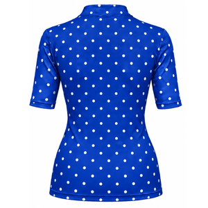 T-shirt Femme Col Montant à Pois Bleu Royal Manches Courtes Coupe Slim Extensible Imprimé Décontracté Tendance Été Vente en Gros - Product Image 2