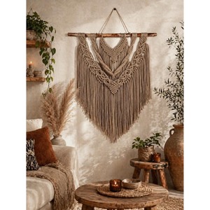 Bohemian Macrame Wall Hanging Abstract Geometric Pattern Triangle Shape Natural Fiber Home Decor Bedroom Art Piece - Product Image 6