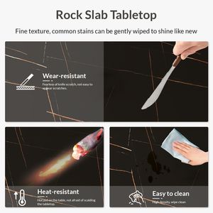 Tavolo da Pranzo in Pietra Sinterizzata/Marmo/Porcellana Dorato e Nero da 63 Pollici per Cucina e Soggiorno, Esclusivo per Uso Domestico - Product Image 6