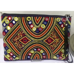 Indian Traditional Luxury Handbag Multicolor <b>Crystal</b> Glass <b>Beaded</b> Durable Artisan Craft Premium Baguette Fashion Accessories - Product Image 1