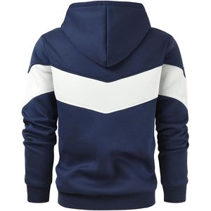 Men's <b>Navy</b> Blue Hooded <b>Sweatshirt</b> Color Blocking Casual Long Sleeve Knitted Autumn Wear Regular Fit - Product Image 6