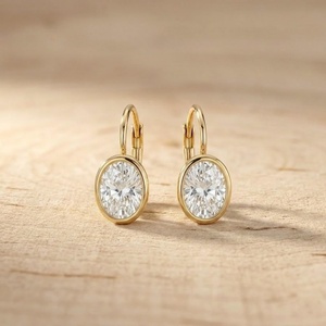IGI Certified Lab Grown Diamond Oval <b>Drop</b> Dangle Earrings in 10K 14K 18K Solid Gold Bezel Set Luxury Long Diamond Earrings - Product Image 1