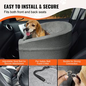 Sedile Rialzato Impermeabile per Cani da Auto in Tessuto Oxford con Tasca Portaoggetti e Guinzaglio di Sicurezza - Cuccia da Auto per Cani - Product Image 4