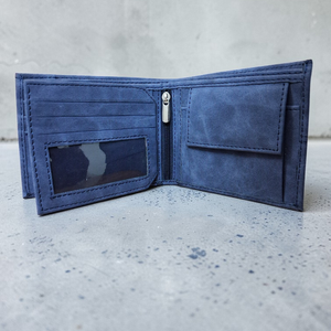 Elion Slim Blue Vintage Foldable Short Vegan Leather <b>Wallet</b> with Letter Detail for Men Daily Use Card Holder - Product Image 3