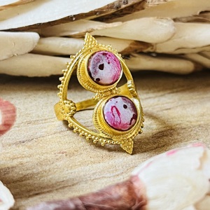 Trendy Boho Turquoise Engagement <b>Ring</b> Tribal Brass Jewelry Women 18K <b>Gold</b> Plated Bezel Set Geometric <b>Cocktail</b> <b>Ring</b> Third Party - Product Image 5