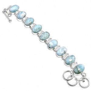 Pulsera de Plata de Ley 925 con Jaspe de Caballo Salvaje Natural y Larimar, Bisel Ovalado, Cierre de Palanca para Mujer, Cadena de Eslabones, Venta al por Mayor - Product Image 2