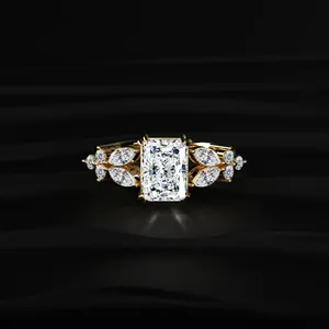 D-E Color VVS-VS Clarity IGI Certified Radiant Cut <b>Diamond</b> <b>Ring</b> With Floral Pave Flawless CVD <b>Diamond</b> <b>Ring</b> Luxury <b>Diamond</b> <b>Ring</b>. - Product Image 1