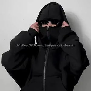 Sweat-shirt rétro Y2K oversize unisexe avec fermeture éclair, capuche double couche et cagoule intégrée, effet délavé, streetwear d'hiver uni - Product Image 1