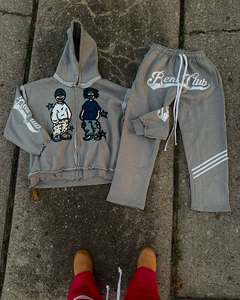Sweat à capuche zippé en molleton 100 % coton épais, délavé au soleil et à l'acide, brodé, style streetwear pour homme - Product Image 6