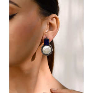 Meera Jaipur Neel Shankha Silver <b>Pearl</b> <b>Earrings</b> - Product Image 1