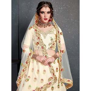 Lehenga Choli de Seda Bordada para Novia, Estilo Princesa Moderno con Lazo y Plumas, Talla Grande XL - Product Image 4