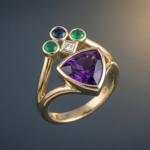 Anillo de Amatista Azul de Lujo, Plata de Ley 925, Chapado en Oro de 18K, 8g, Corte Trillón de 10mm, Precio de Fábrica al por Mayor - Product Image 1