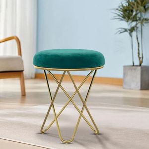 Pouf rembourré en velours vert émeraude de luxe, 45 cm, base en métal doré, siège pliable pour chambre à coucher, salon, entrée - Product Image 3