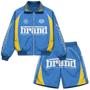 Custom Logo Nylon Jacket Lightweight Color Blocking Shorts Men's Windbreaker Set Zipper Jacket And Short Set Sublimation Print - Product Image 1