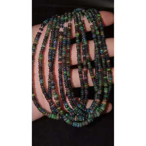 100% Natural Black <b>Opal</b> Ethiopian Beads Smooth Rondelle Welo Fire <b>Opal</b> 3-4mm Loose Crystal Nature From Ethiopia - Product Image 3