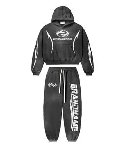 Conjunto de Sudadera con Capucha y Pantalones Deportivos Grises Personalizados de Primera Calidad para Hombre, Sudadera Holgada y Pantalones Jogger de 2 Piezas - Product Image 3