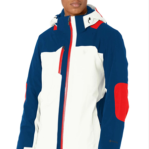 Chaqueta de Esquí con Capucha para Hombre, en Bloques de Color Azul, Blanco y Rojo, Impermeable, con Cierre de Cremallera Gore-Tex, para Invierno - Product Image 1