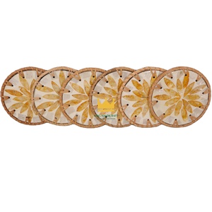 Gran oferta, creativo empalme de ratán Natural, resina de concha amarilla, posavasos ecológico, posavasos, almohadilla aislante tejida a mano, Mesa - Product Image 1