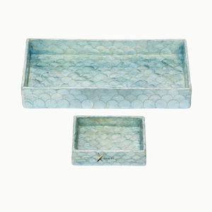 Plateau de service rectangulaire en bois fait main avec motif écaille de poisson en nacre, plat décoratif pour usage résidentiel, décoration intérieure - Product Image 2
