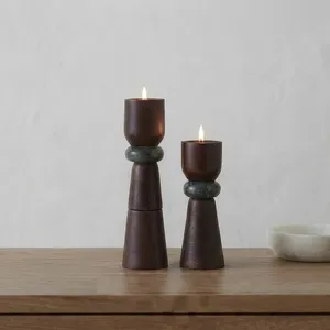 Acacia <b>Wood</b> <b>Candlestick</b> Holder Tapered Design For Home Decoration - Product Image 5