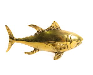 Sculpture de poisson élégante en laiton, artisanale, objet décoratif nautique pour la décoration de table de salon de maison de luxe - Product Image 1