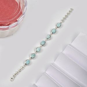 Pulsera de tenis de plata, regalo de compromiso, pulseras de plata de ley 925 maciza con gema de larimar, pulseras de plata fina hechas a mano, India - Product Image 1