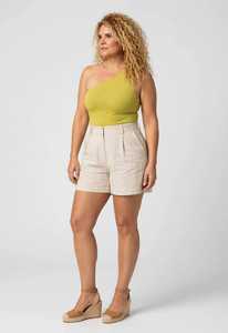 Conjunto de Dos Piezas de Verano para Mujer ONETEN, Top de Un Hombro con Textura Acanalada y Pantalones Cortos de Lino - Product Image 1