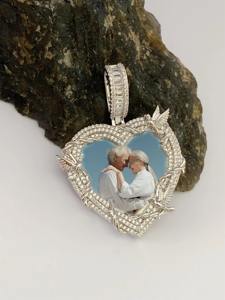 Personalized Moissanite Iced Out <b>Memory</b> Pendant In 925 Sterling Silver Heart Pendant For Anniversary <b>Gift</b> For Her - Product Image 2