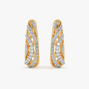 Boucles d'oreilles créoles en or jaune avec diamants de laboratoire entrelacés en forme de vague - Product Image 1