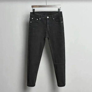 Jean droit slim noir taille haute pour homme, style décontracté en denim de coton délavé, collection automne 2026, très demandé, prix de gros - Product Image 1