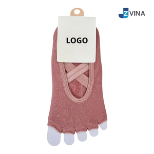 <b>Custom</b> Logo Women's 5 Toe <b>Grip</b> <b>Socks</b> Cotton Criss Cross Pilates Yoga <b>Socks</b> - Product Image 4