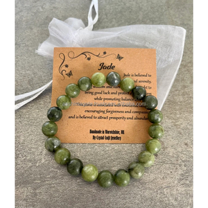 Bracelet en cristal de pierre de jade naturelle 8mm fait à la main extensible bijoux de pierres précieuses pour la guérison - Product Image 1