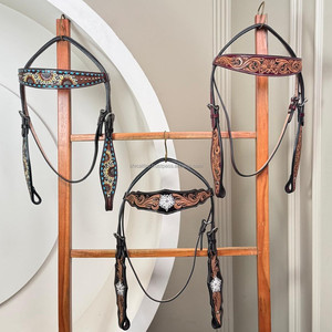 2025 venta al por mayor nueva llegada cabeza occidental de cuero mecanizado a mano con extremos de broca a presión cuero de vaca genuino para montar a caballo - Product Image 6