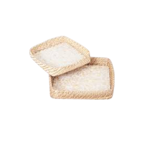 Fancy Design Rattan Serving Tray Set Of 2 Natural Wicker Decorative Ottoman Trays <b>Rectangular</b> <b>Storage</b> <b>Baskets</b> For Home Decor Use - Product Image 1