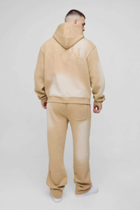 Trendy Wholesale Custom Logo Tall Oversized Distressed Tracksuit For Men Official Applique <b>Spray</b> Wash Hooded Hoodie & Jogger <b>Set</b> - Product Image 5