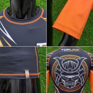 Produits haut de gamme - T-shirt de sport à manches longues pour homme, design samouraï, noir et orange, impression par sublimation, séchage rapide - Product Image 4