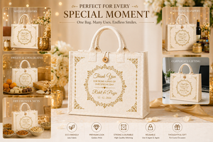 Sac cadeau de mariage en jute laminé avec fermeture à bouton imprimé or, écologique, logo personnalisé, sac fourre-tout - Product Image 5