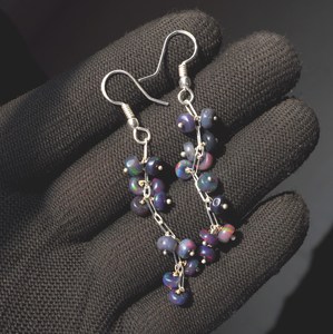 Boucles d'oreilles en opale d'Éthiopie noire naturelle, argent 925, perles cabochon multicolores - Product Image 2