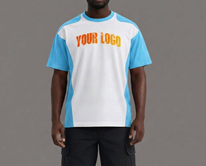 Camiseta de Manga Raglán para Hombre, Blanca con Contraste Azul, Cuello Redondo, Algodón, Estilo Casual Urbano, Transpirable, Ecológica, 240g, Talla Grande - Product Image 1