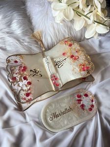 Premium Handmade Epoxy Resin Quran Stand With Rose Petals And Gold <b>Leaf</b> Religious Home Decoration Bookend Irregular Shape - Product Image 3