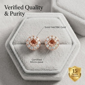 Venta al por mayor de pendientes de oro rosa de 18 quilates con halo de diamantes, semimonturas para diamantes naturales, OEM, ODM, MOQ 1 unidad - Product Image 3