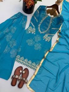 New Designer Georgette Solid Party Wear <b>Top</b>-Plazzo and Dupatta with Heavy Embroidery - Product Image 5