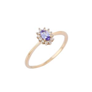 Bijoux de luxe Tanzanite naturelle et bague de mariage en diamant coupe ronde 14K solide or jaune pierres précieuses bague femmes cadeaux en gros - Product Image 1