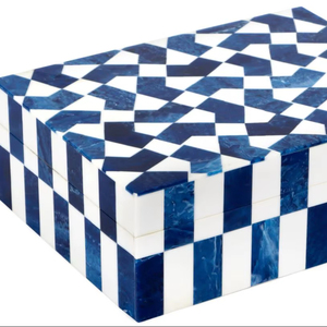 Handmade White Resin Inlay Jewelry <b>Keepsake</b> <b>Box</b> Multi-Purpose Rectangular Lacquerware Storage with T and I Design - Product Image 1