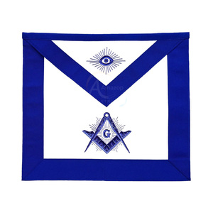 Tablier de maître maçon de la Loge Bleue en velours de haute qualité, bleu roi, broderie dorée, cuir d'agneau - Product Image 1