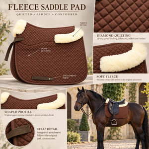 Manta de montura para caballo acolchada de forro polar con diseño de rombos marrones y ribete color crema |   Ropa de Montar a Caballo con Diseño Contorneado y Correas de Fijación Segura - Product Image 5