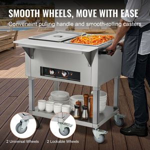 Scaldavivande Elettrico Professionale da 1000W, 2 Vasche, Capacità 20.6QT, con 4 Ruote per Buffet e Catering - Product Image 6