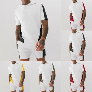 Camiseta de manga corta para hombre, juegos dobles para trotar hechos a medida, rayas laterales contrastantes, conjuntos cortos - Product Image 2